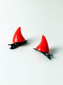 2pcs Devil Horn Hair Clips, Halloween Hair Accessories Funny Quirky Hair Clips Horns - Red - View 2