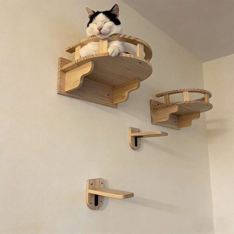Cat Hammock And Cat Wall Shelves , Cat Wall Furniture , Cat Ladder And Perches For Wall Climbing Shelves For Indoor, Maximum Load : 12kg (26lb)