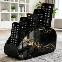 New 1-Piece PU Leather Remote Control Holder, Marble Pattern, For TV Remote Controls, Glasses, Makeup Brushes, Pens, Office Stationery, Smart Controllers, Desktop Organizer, Multi-Functional Storage Box, Holiday Gift For Home And Office - Multicolor - View 1