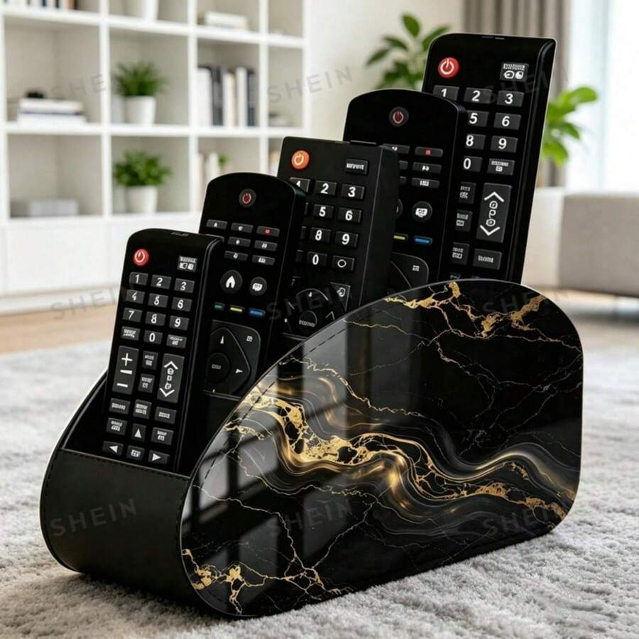 New 1-Piece PU Leather Remote Control Holder, Marble Pattern, For TV Remote Controls, Glasses, Makeup Brushes, Pens, Office Stationery, Smart Controllers, Desktop Organizer, Multi-Functional Storage Box, Holiday Gift For Home And Office - Multicolor - View 1