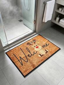 1pc Lightweight Crystal Velvet Rug, Christmas Reindeer Cartoon Welcome Mat, Non-Slip Machine Washable Quick Dry Floor Mat, Indoor Outdoor Use For Hallway Kitchen Bedroom Bathroom, Multiple Sizes, Christmas Halloween Thanksgiving Fall Home Decor - Multicolor - View 3