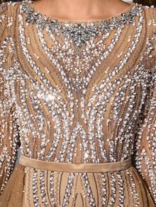 LUVISTRUE Women's Elegant Charming Romantic Round Neck Formal Evening Gown, Mesh Sequin Zipper Design, Mermaid Long Dress For Ball Cocktail Party Gala - Champagne - View 3