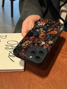 Women's Black Floral Soft Edge Anti-Drop Phone Case, Autumn/Winter Vibe, Daily Versatile, Compatible With Apple 18Pro/18ProMax/17/17Pro/17ProMax/16/16Pro/16Plus/16ProMax/15/15Pro/15ProMax/15Plus/14/14Pro/14ProMax/13/13Pro/13ProMax/12/12Pro/12ProMax/11/7/8, Suitable As Birthday Gift, Back To School Gift, Essential Women's Phone Accessory Daily Replacement Phone Case - Black - View 5