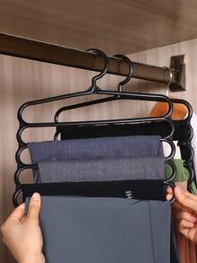 5-Tier Plastic Multi-Function Pants Rack Wardrobe Tie Scarf Shawl Pants Storage Organizer/1pc White - Black - View 2