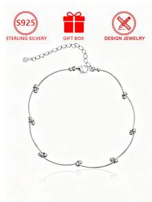 1pc Ins Style 925 Silver Bead Knot Thin Snake Bone Bracelet For Women Commute & Date Wear - Silver - View 2