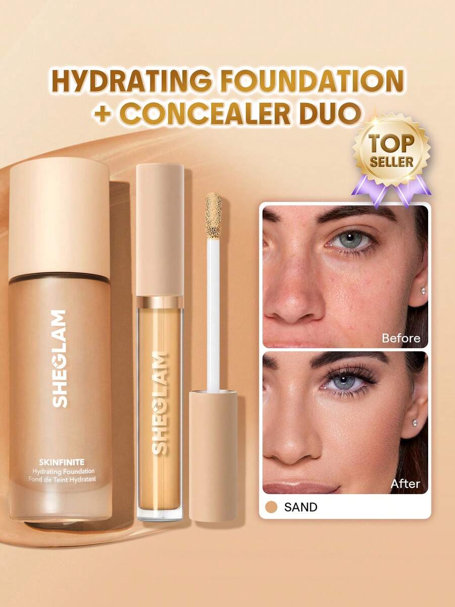 SHEGLAM [2Pcs] Skinfinite Hydrating Foundation & Like Magic Hydrating Concealer Bundle Set - Sand - View 1