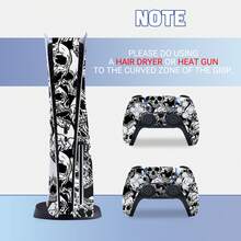 Disc Edition Sticker Set, Black & White Skull Pattern Waterproof Scratch-Resistant Self-Adhesive Vinyl Game Console Skin, Removable No Residue, Includes Full Console + 2 Controller Decorative Films - View 6