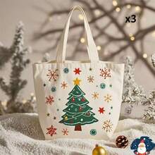 3pcs Christmas Santa Claus Gift Christmas Eve Apple Canvas Tote Bag, Christmas Gift Bag, Gift Storage Bag - Multicolor - View 11