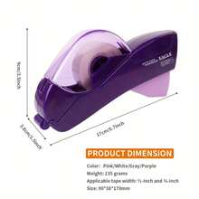 1pc Plastic Tape Dispenser, No Battery Required, All-In-One Portable Tape Cutter For Home Gift Wrapping Office, Lightweight And Easy To Operate, Suitable For DIY Crafts, Random Color - A - View 3