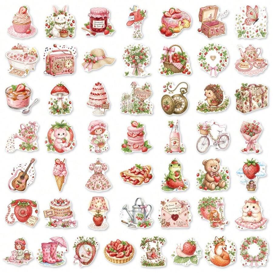 Rustic Sweet Berry Themed Waterproof Sticker Pack 100/200 Sheets Lovely Cartoon Decals For Handcraft Supplies Tablet Embellishment - A-100PCS - View 1