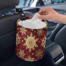 1pc Festive Christmas Pattern Folding Car Trash Can, Modern Style Polyester Flat Print, 18.5*15cm, Hanging Storage Bucket Organizer For Vehicle Interior, Portable Waste Container, Practical Holiday Gift For Mom Women Female Friends - Multicolor - View 10