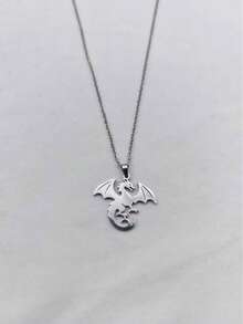 1pc Vintage Stainless Steel Mysterious Dragon Gold Plated Necklace, Unisex, Daily Wear, Holiday Wear, Holiday Gift - Multicolor - View 10