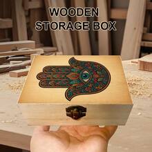 1pc Hand-Carved Wooden Storage Box With Sacred Hamsa Hand Design, Gift Box, Jewelry Box, Keepsake Box, Suitable For Jewelry Collection, Keepsake Storage, Home Decor, Bohemian Style - Multicolor - View 1