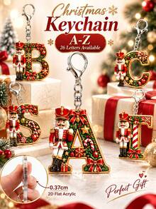 2D Flat Acrylic Christmas Nutcracker Initial Letter Keychain, A-Z 26 Letters, Festive Bag Charm & Key Ring, Cute Holiday Gift For Friends, Women & Men - Multicolor - View 1