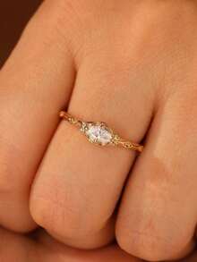 Vanel 1pc Vintage Luxury Scroll Floral Hollow Design Ring With Synthetic Zirconia, Suitable For Light Wedding Dress, Hong Kong Style Floral Dress, French Knitwear, Light Color Commuter Shirt - Yellow Gold - View 7