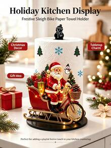 Acrylic Tabletop Vertical Paper Towel Holder With 2D Printed Reindeer Sleigh And Santa Claus Pattern, Kitchen Paper Towel Rack, Home Party Decoration And Storage Paper Towel Holder, Lightweight And Affordable, Does Not Include Paper Towels, Suitable For Kitchen, Bathroom, Restroom, Dining Room, Living Room, Bedroom, Christmas Holiday Kitchen Desktop Paper Towel Storage Holder Creative Holiday Home Decor Ornament - Multicolor - View 2