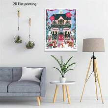 New Full Diamond Painting Christmas Pink Flower Cottage Snowy Scene Cute Pet Cartoon Fairy Tale House Handmade Rhinestone Wall Art DIY Gift - View 2