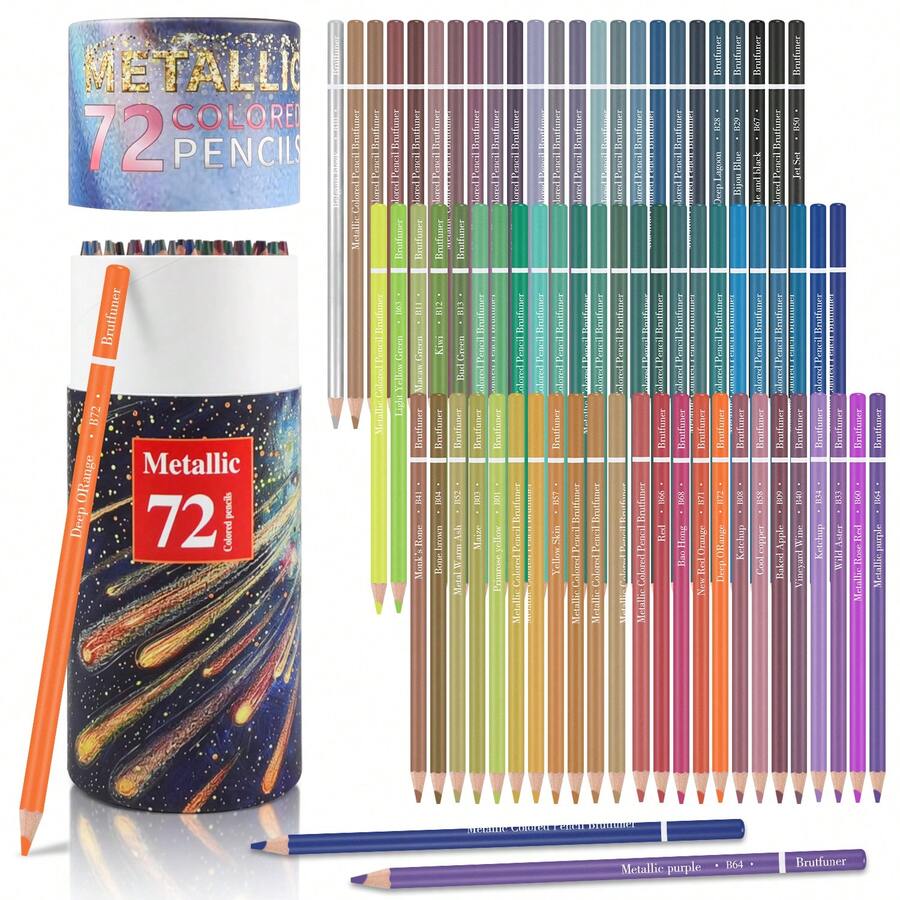 50/72支金屬色鉛筆,軟芯鮮豔顯色,適合繪圖、混色、素描、陰影上色 - 72色金屬彩鉛 - 查看 1