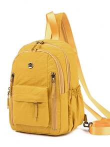 Lightweight Crinkle Nylon Backpack, Multi-Pocket Zipper Casual Daypack, Water Resistant Soft Rucksack For Daily Travel Shopping School - Multicolor - View 5