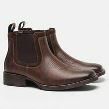 Men's Western Cowboy Boots, Outdoor Vintage Style, Embroidered Chelsea Boots - Brown - View 5