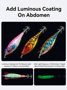 KINGDOM EGI PRO Floating Squid Lure Set 5pcs/Box 55mm 70mm 80mm Squid Lures Artificial Squid Hooks Squid Fishing Lures Saltwater Fishing Squid EGI Glow - Multicolor - View 5
