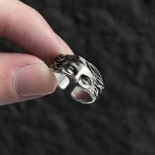 Vintage Silver Face Ring, Greek Mythology Jewelry, Adjustable Open Ring, Sculptural Portrait Ring, Gothic Statement Ring, Antique Style - Multicolor - View 5