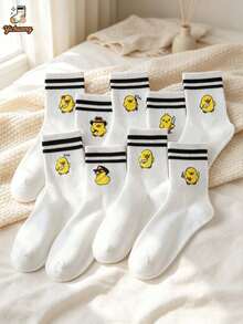 1/5/9 Pasang Kaos Kaki Pria Motif Kartun Bebek Kuning Lucu Setengah Betis Garis-garis Kasual Olahraga Streetwear Kaos Kaki Pasangan - MultiWarna - View 6