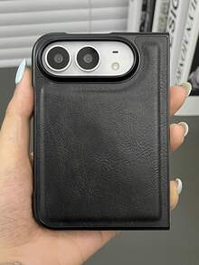 Retro Vintage Premium Crazy Horse Leather Phone Case Compatible With IPhone Duo Fold Full-Body Shockproof Protective Cover Business Style - Black - View 1