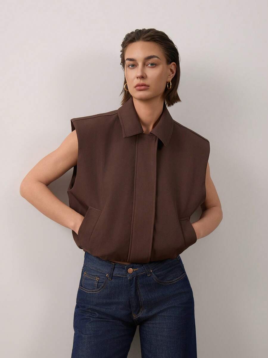 Women's Solid Color Casual Versatile Daily Wear Vest Summer - Brown - View 1