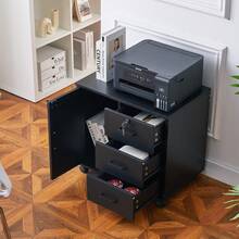 CLIPOP Rollcontainer, Abschließbarer, , Büroschrank Aktenschrank mit 3 Schubladen, 1 Geschlossener Stauraum,Bürocontainer Schubladenschrank Druckerständer - Schwarz - Übersicht 3