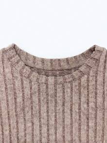 Tween Girls Tween Girl Autumn Winter Set Apricot Brown Black Flutter Sleeve Ruffle Trim Cute Casual Versatile All-Match Ribbed Knit Fitted Long Sleeve Base Layer T-Shirt Tops 3pcs - Multicolor - View 4