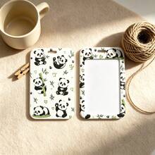 1 Piece Cute Panda Bamboo Print Lanyard With ID Badge Holder, Cartoon Animal Neck Strap Card Holder For Student Work ID Keys, Panda Lover Gift - Multicolor - View 3
