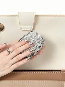 Sparkling Rhinestone Jewelry Storage Box, 2-Compartment Mini Portable Pill Box, Mini Jewelry Box With Mirror, Portable Travel Jewelry Organizer, Women's Ring And Earring Storage Box, Fits In Wallet Or Pocket, Suitable For Travel, School, Holiday Gift, Birthday Gift - Multicolor - View 8