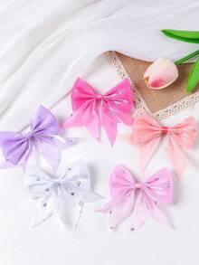 10pcs Girls Multi-Color Sequin Chiffon Bow Hair Clips, Side-Split Simple Bangs Clips, Non-Damaging Hair Clips, Sweet Versatile Alligator Hair Clips For Back Of Head, Baby Hair Clips, Daily Use - Multicolor - View 3