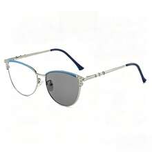 1PC Metal Cat Eye Dual-Color Diamond Decor Indoor Outdoor Photochromic Multi-Use Fashion Versatile Women's Fashion Glasses - A - View 11