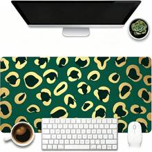 Large Gaming Mouse Pad, Computer Mouse Mat, Funny Desk Pad Protector Decoration, Big Cute Desk Pad, Non-Slip Base Luxury Green Gold Leopard - View 6