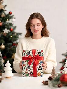 1 Roll Of Christmas Gift Wrapping Paper With Christmas Cat Pattern,1 Roll Size: 43 Cm X 300 Cm.Perfect For Wrapping Christmas Gifts, Decorating For Christmas Parties, And Holiday Gift-Giving,DIY Craft,Festive Favour Wrapping - A - View 3