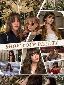 1pc Clip-In Bangs Hair Piece, Sheer Fringe Hair Extension With Sideburns, Synthetic Fiber Natural Style Fake Bangs Hair Accessory, Suitable For Women And Girls Daily Wear - Multicolor - View 3