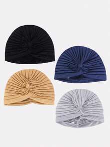 4PCS Women's Headscarf Hat Headwrap Hat Polyester Breathable Hat Suitable For Daily Use - Multicolor - View 5