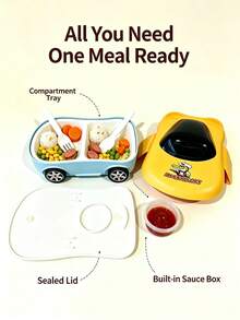 Cool Sports Car Shaped Lunch Box With Wheels, Divided Compartments, Portable Meal Box, Outdoor Picnic Student Home Use Anti-Drop Bento Box - Multicolor - View 9