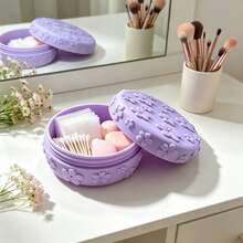 Cherry Blossom Embossed Pink Round Makeup Storage Box With Lid, High Aesthetic Ins Style Organizer For Cotton Pads, Jewelry, Makeup Accessories, Suitable For Vanity Table - View 6