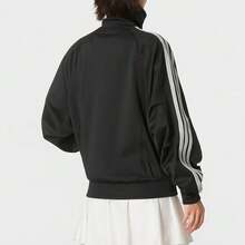 Adidas Women's Stand Collar Zip-Up Striped Outdoor Fashion Casual Comfortable Training Long Sleeve Jacket - Black - View 4