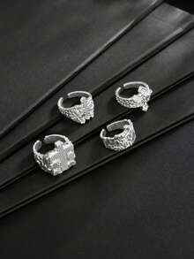 4pcs Vintage Embossed Gold Cross Rings For Men, Heavy Textured Carved Finger Rings, Autumn/Winter Street Style Layered Luxury Accessories Gift - 4pcs - View 8