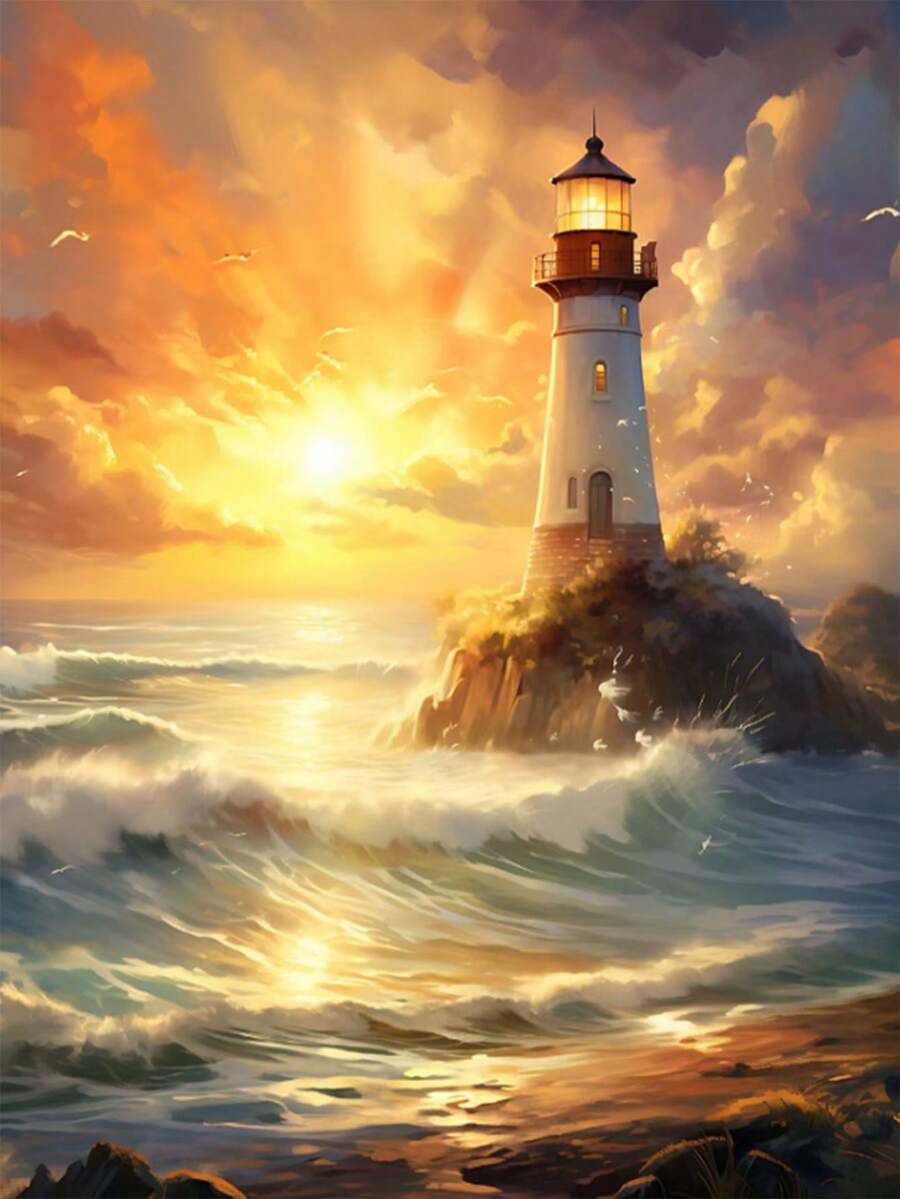 1pc DIY Diamond Painting Sticker Embroidery Landscape Lighthouse Home Decor Full Drill 30*40cm/40x50cm - Sets - View 1