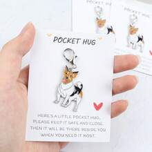 1pc/2pcs/3pcs Cute Smiling Jack Russell Terrier Keychain With Pocket Hug Blessing Card, Perfect For Decorating Keys, Bags And More, Inspirational Memorial Gift For Family, Brothers, Friends And Dog Lovers, Conveying A Feeling Of Gentle Companionship - Brown and White - View 5
