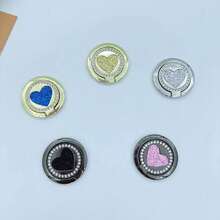 Glitter Heart All-Metal Phone Ring Holder, Fashion Magnetic Car Phone Mount, Multi-Function Finger Ring Stand, Portable Desktop Phone Support Accessory, Suitable For Smartphones - Multicolor - View 4