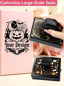 Stempel Karet Otomatis Ukuran Besar dengan Desain Logo & Slogan Kustom, Tersedia Berbagai Ukuran untuk Kotak Hadiah Halloween, Paket Liburan, dan Penandaan Barang Pesta Buatan Tangan - Hitam - View 1