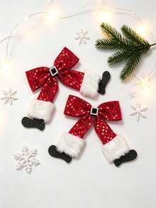 Christmas Boot Bow Sequin Hair Clip, Simple Versatile Bow Knot Pom Pom Kids Hair Clip - Multicolor - View 6