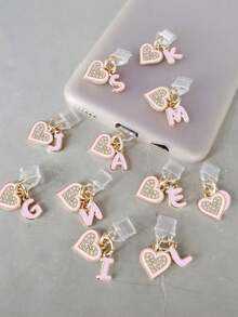 Sparkling Diamond Heart Letter Type-C Port Dust Plug, Soft Silicone Dust Protection Cover, Fun Cute Tech Accessory For E-Readers, Mobile Phones, Tablets, Laptops - Pink - View 1