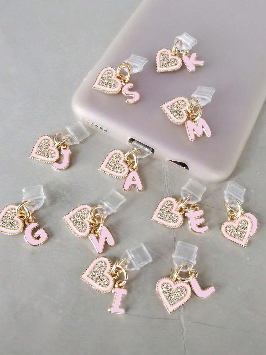 Sparkling Diamond Heart Letter Type-C Port Dust Plug, Soft Silicone Dust Protection Cover, Fun Cute Tech Accessory For E-Readers, Mobile Phones, Tablets, Laptops - Pink - View 1